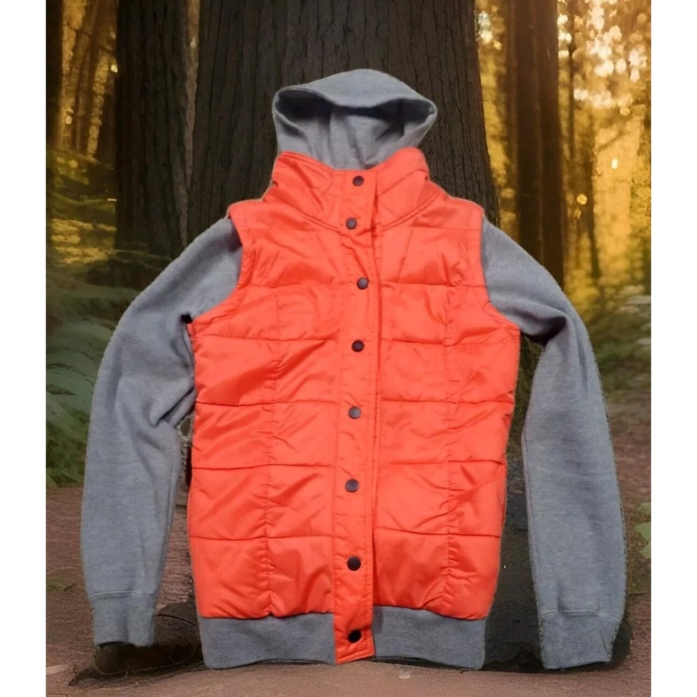 Fox Racing Puffer Vest‎ Hoodie Womens Medium Orange Grey Excellent Hybrid Jacket